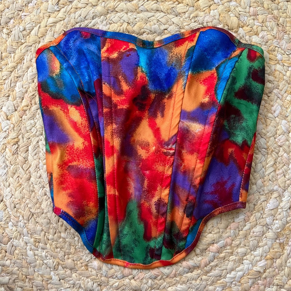 Orange printed boned corset